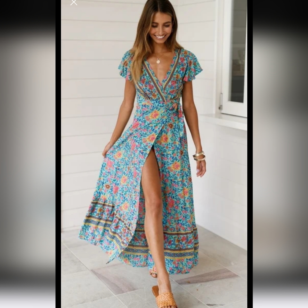 Boho Beach Floral Maxi Dress For Women Casual Ladies MEDIUM